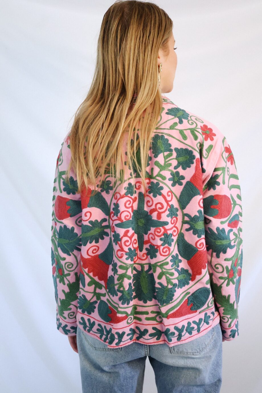 Dos Veste Brodée Dahlia - Fleur Rose et Verte