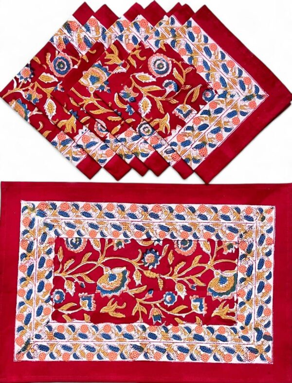 Sets de table & serviettes Jaipur - rouge, bleu et orange