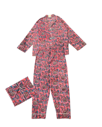 Pyjama Ensemble Bordeau / Rose aux motifs fleurit