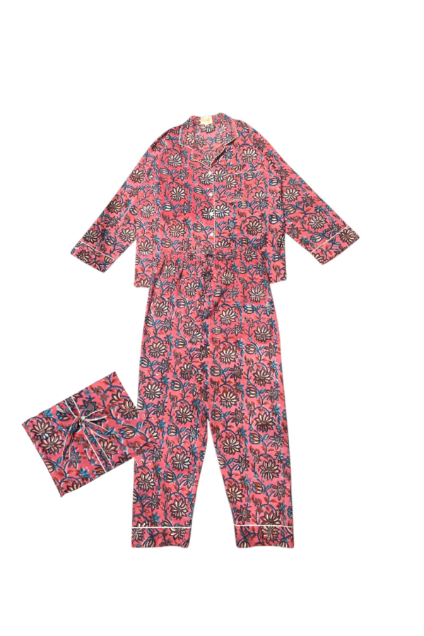 Pyjama Ensemble Bordeau / Rose aux motifs fleurit