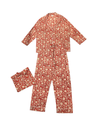 Ensemble pyjama couleurs ocre / miel aux motifs fleurit