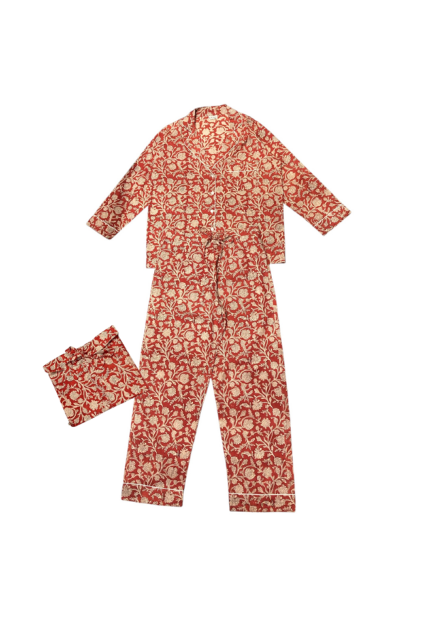 Ensemble pyjama couleurs ocre / miel aux motifs fleurit