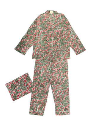 Ensemble pyjama "asha" vert avec des fleurs rouges