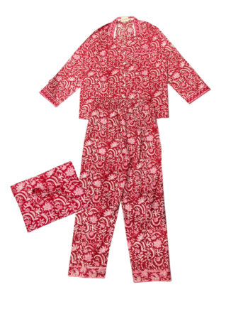 Pyjama Ensemble rubis floral rouge et rose aux motifs fleurit