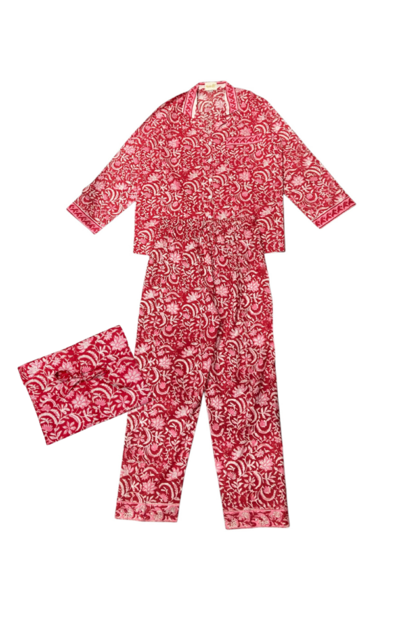 Pyjama Ensemble rubis floral rouge et rose aux motifs fleurit