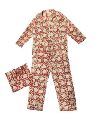 Ensemble Pyjama Anjali couleurs Ocre avec des roses beiges