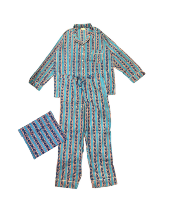 Ensemble Pyjama Aarav à rayures bleu et rouge de chez Micasasté