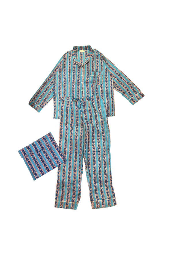 Ensemble Pyjama Aarav à rayures bleu et rouge de chez Micasasté