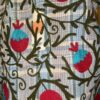 Détail du Manteau Long Sitara - Khanta Suzani - Modèle Camille - Manteau de couleur bleu avec des teintes de rouge, kaki et de jaune doré fleurit