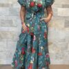 Robe Longue Kavya - aux manches courtes. Style chemise. Couleur Bleu