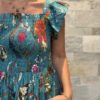 Robe Longue Mira - aux manches courtes smockée. Couleur bleu 4