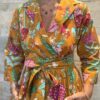 Robe Longue Portefeuille Amara - aux manches longues. Couleur Jaune Moutarde 2