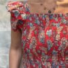 Robe Longue Mira - aux manches courtes smockée. Couleur rouge 2