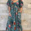 Robe Anaya Majesté - Robe longue aux manches courtes. Imprimé floral bleu