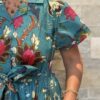 Robe Longue Kavya - aux manches courtes. Style chemise. Couleur Bleu 3