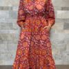 Robe Longue Padma - aux manches longues smockée. Couleur Rose Orangé