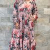Robe Longue Tara - aux manches longues. Col Bateau. Couleur Rose