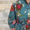 Robe Longue Padma - aux manches longues smockée. Couleur Bleu Paon 2