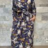 Robe Longue Portefeuille Amara - aux manches longues. Couleur Bleu Nuit