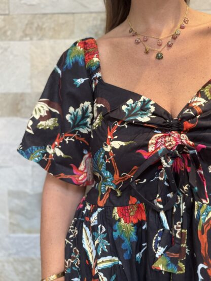 Robe Anaya Majesté - Robe longue aux manches courtes. Imprimé floral noir 3