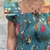 Robe Longue Mira - aux manches courtes smockée. Couleur bleu 2