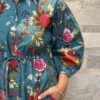 Robe Longue Padma - aux manches longues smockée. Couleur Bleu Paon 3