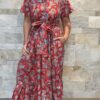 Robe Longue Kavya - aux manches courtes. Style chemise. Couleur Rouge