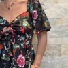 Robe Anaya Majesté - Robe longue aux manches courtes. Imprimé floral noir 2