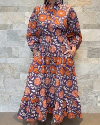 Robe Longue Padma - aux manches longues smockée. Couleur Violette