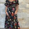 Robe Anaya Majesté - Robe longue aux manches courtes. Imprimé floral noir