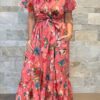 Robe Longue Kavya - aux manches courtes. Style chemise. Couleur Rose Fushia