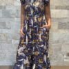 Robe Longue Mira - aux manches courtes smockée. Couleur violette