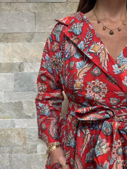 Robe Longue Portefeuille Amara - aux manches longues. Couleur Rouge 3