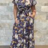Robe Longue Kavya - aux manches courtes. Style chemise. Couleur Bleu Nuit
