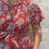 Robe Longue Kavya - aux manches courtes. Style chemise. Couleur Rouge 2