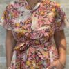 Robe Longue Kavya - aux manches courtes. Style chemise. Couleur Rose 2