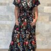 Robe Longue Kavya - aux manches courtes. Style chemise. Couleur Noir