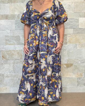 Robe Anaya Majesté - Robe longue aux manches courtes. Imprimé floral violet