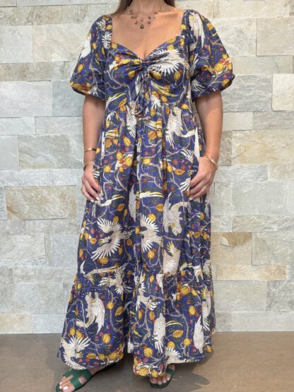 Robe Anaya Majesté - Robe longue aux manches courtes. Imprimé floral violet