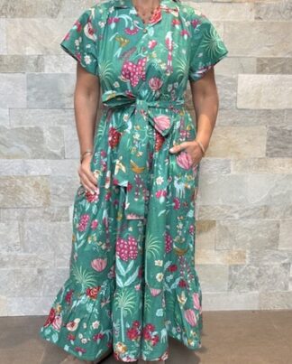 Robe Longue Kavya - aux manches courtes. Style chemise. Couleur Vert d'eau