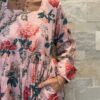 Robe Longue Tara - aux manches longues. Col Bateau. Couleur Rose 3