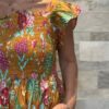 Robe Longue Mira - aux manches courtes smockée. Couleur jaune moutarde 4
