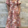 Robe Anaya Majesté - Robe fleurie longue aux manches courtes. Imprimé floral rose et blanche- Robe imprimé floral