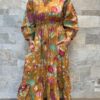 Robe Longue Padma - aux manches longues smockée. Couleur Jaune Moutarde