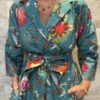 Robe Longue Portefeuille Amara - aux manches longues. Couleur Bleu 4