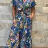 Robe Longue Kavya - aux manches courtes. Style chemise. Couleur Bleu Mer