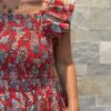 Robe Longue Mira - aux manches courtes smockée. Couleur rouge 3