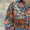 Robe Longue Padma - aux manches longues smockée. Couleur Bleu Tournesol 3
