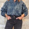 Blouse Nila - Blouse en coton, taille unique. Bleu avec des points beige.