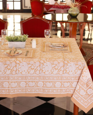 Nappe Sonali - nappe fleurit blanche et beige/marron - 180 x 340